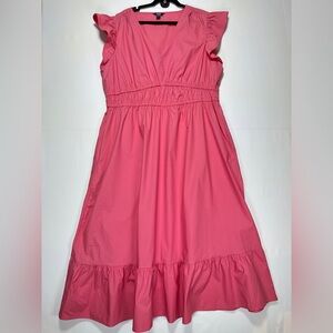 Chaps Coral dPink Cotton Poplin Midi Dress Ruffle Hem Pockets Size 2XL